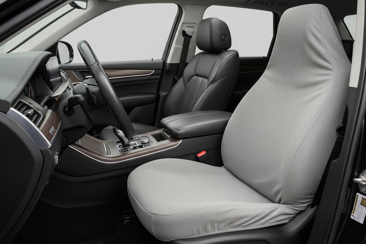 Interior of a modern car with a grey Sweat Guard seat cover